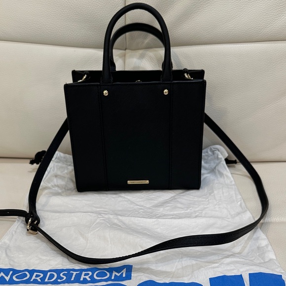 REBECCA MINKOFF Mini MAB Black/Gold Shoulder Bag Crossbody Leather Tote - Picture 1 of 14